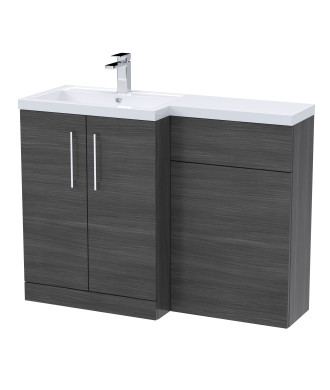 Nuie 1100mm Left Hand Combination, Polymarble Basin Pre-drilled with 1 Tap Hole, Bathroom Storage Unit in Anthracite Woodgrain