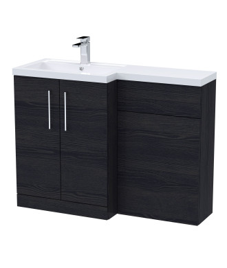 Nuie 1100mm Left Hand Combination, Polymarble Basin Pre-drilled with 1 Tap Hole, Bathroom Storage Unit, Charcoal Black Woodgrain