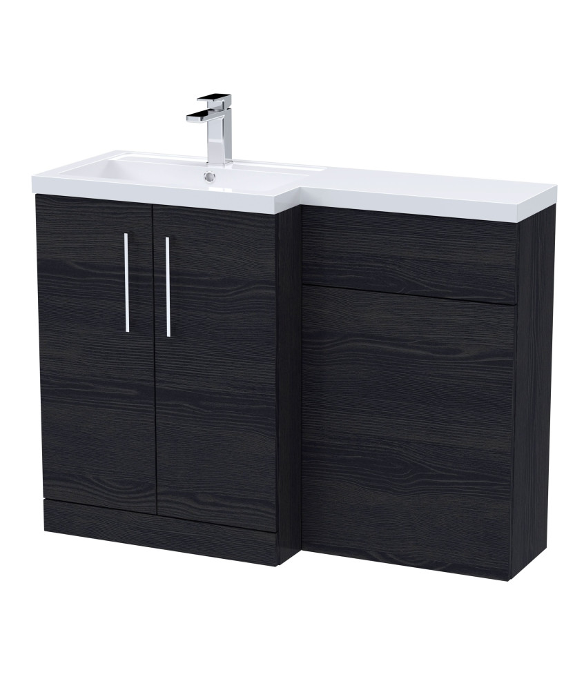 Nuie 1100mm Left Hand Combination, Polymarble Basin Pre-drilled with 1 Tap Hole, Bathroom Storage Unit, Charcoal Black Woodgrain