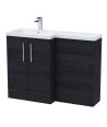 Nuie 1100mm Left Hand Combination, Polymarble Basin Pre-drilled with 1 Tap Hole, Bathroom Storage Unit, Charcoal Black Woodgrain
