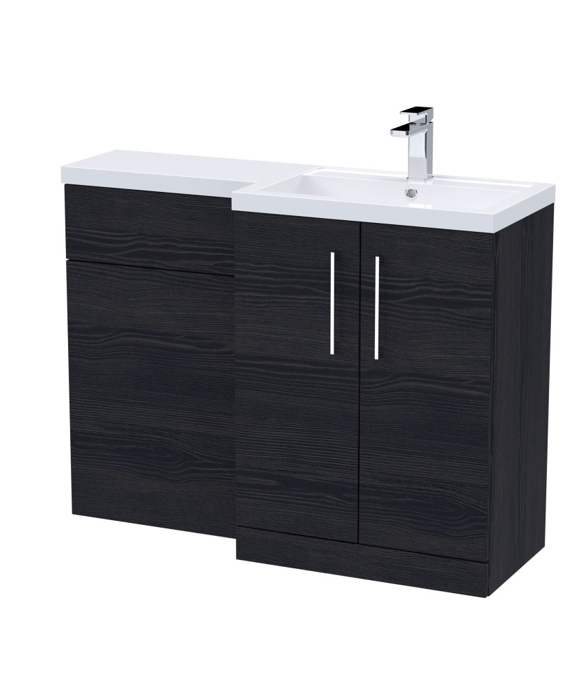 Nuie 1100mm Right Hand Combination, Polymarble Basin Pre-drilled with 1 Tap Hole, Bathroom Storage Unit, Charcoal Black Woodg...