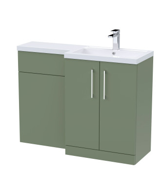 Nuie 1100mm Right Hand Combination, Polymarble Basin Pre-drilled with 1 Tap Hole, Bathroom Storage Unit in Satin Green