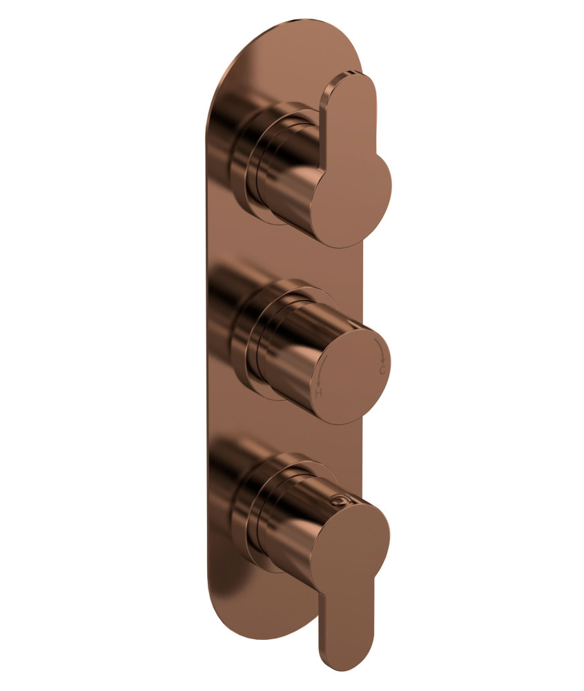 Nuie Arvan Triple Thermostatic Valve, Concealed Shower Valve with Precise Temperature Control, Brushed Bronze Finish