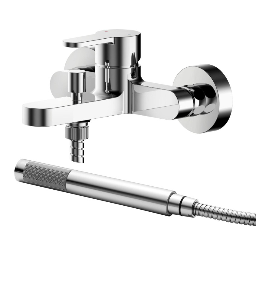 Nuie Arvan Wall Mounted Bath Shower Mixer Tap with Shower Kit - Chrome