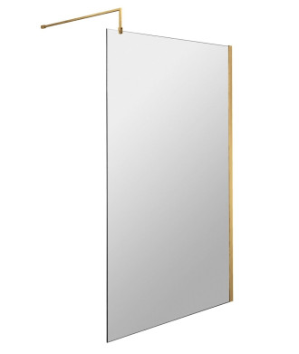 Hudson Reed Wetroom Screen & Support Bar, Durable Toughened Glass Wet Room Glass Panels Wetroom Shower Screen in Brushed Bras...