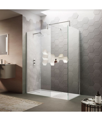 Hudson Reed Wetroom Screen & Support Bar, Durable Toughened Glass Wet Room Glass Panels Wetroom Shower Screen in Chrome, 1200mm