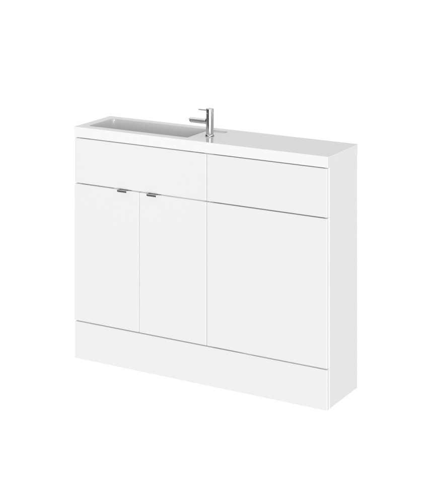 Hudson Reed Fusion Floor Standing 2 Door Vanity Basin & WC Combination Compact, Bathroom Storage Unit in Gloss White, 1100mm