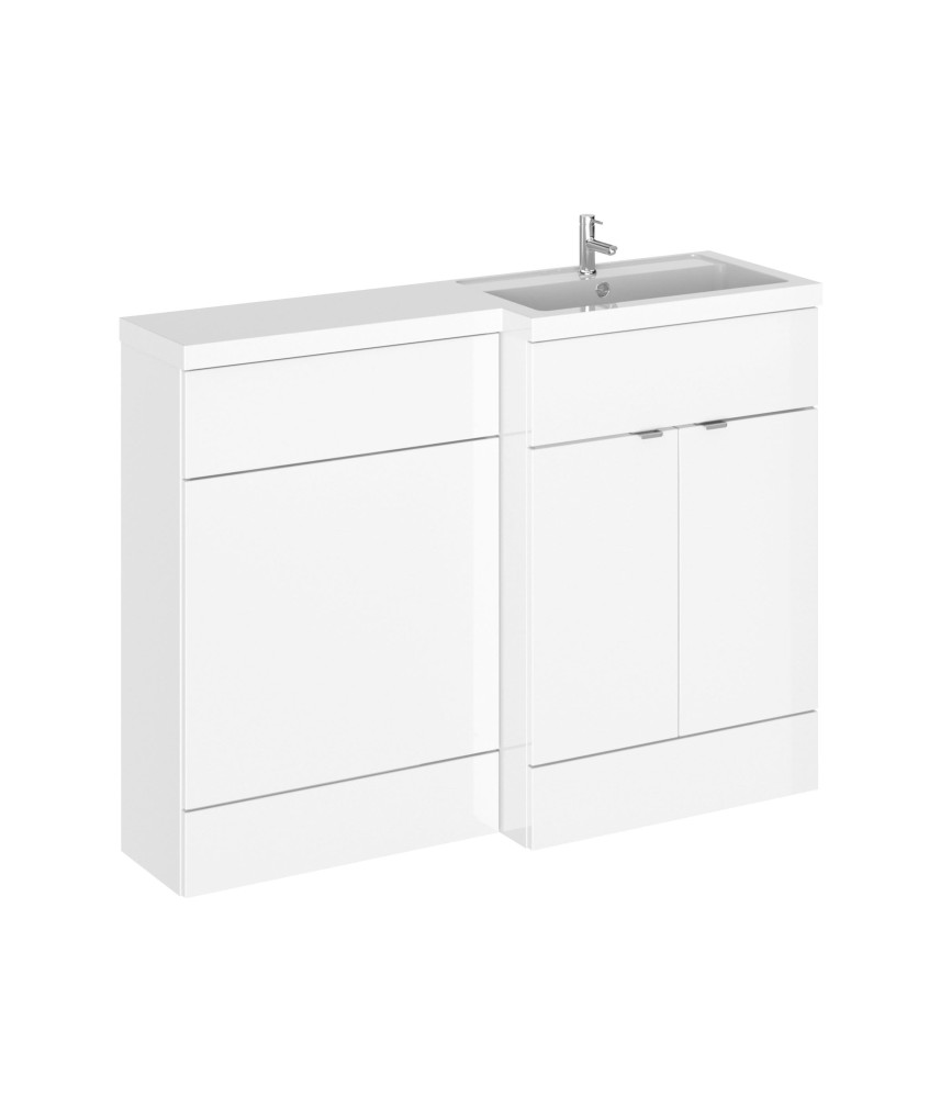 Hudson Reed Fusion Floor Standing 2 Door Vanity Basin & WC Right Hand Combination, Sink Vanity Unit, Gloss White, 1200mm