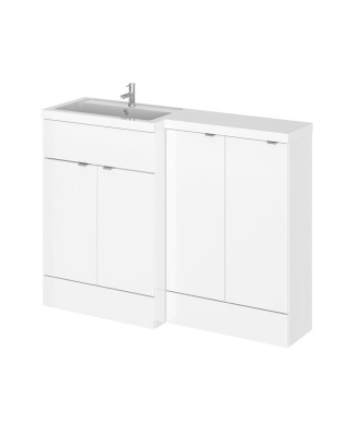 Hudson Reed Fusion Floor Standing 4 Door Vanity Basin Left Hand Combination, Vanity Unit with Basin, Gloss White, 1200mm