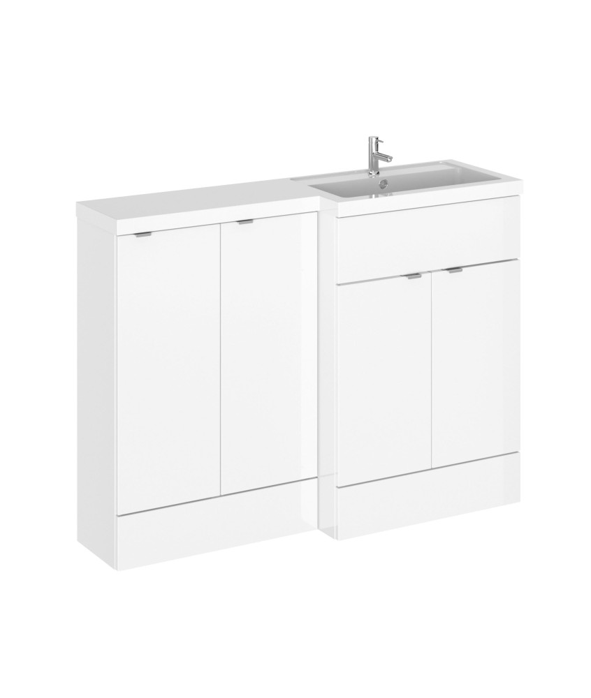 Hudson Reed Fusion Floor Standing 4 Door Vanity Basin Right Hand Combination, Vanity Unit with Basin, Gloss White, 1200mm
