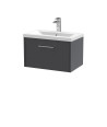 Hudson Reed Juno Wall Hung 1-Drawer Vanity and Mid-Edge 1 Tap Hole Basin, Modern Sink Vanity Unit, Graphite Grey Woodgrain, 6...