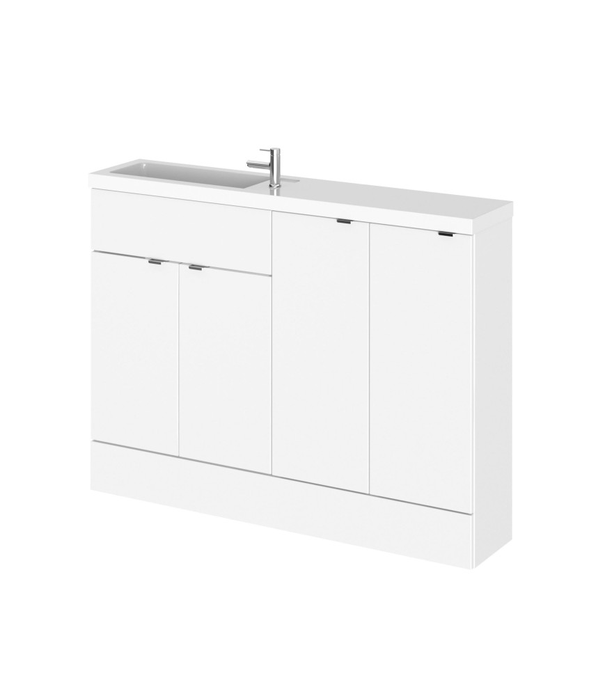 Hudson Reed Fusion Floor Standing 4 Door Vanity Basin Combination Compact, Stylish Vanity Unit with Basin, Gloss White, 1200mm