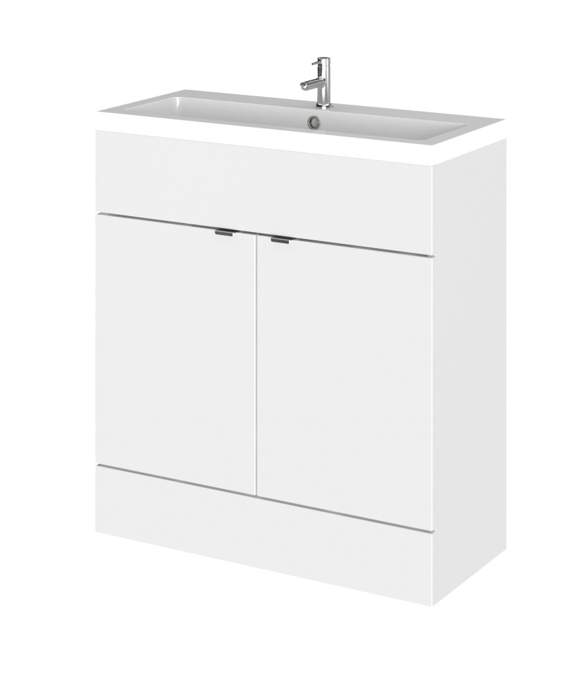 Hudson Reed Fusion Floor Standing 2 Door Vanity Unit & Polymarble Basin, Stylish Vanity Unit with Basin, Gloss White, 800mm