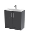 Hudson Reed Juno Floor Standing 2-Door Vanity & Curved 1 Tap Hole Basin, Elegant Sink Vanity Unit, Graphite Grey Woodgrain, 8...