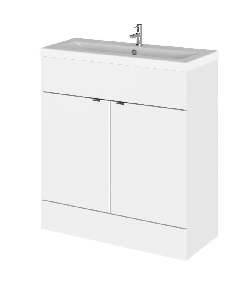 Hudson Reed Fusion Floor Standing 2 Door Vanity Unit & Ceramic Basin, Stylish Sink Vanity Unit, Gloss White, 800mm