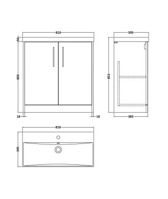 Hudson Reed Juno Floor Standing 2-Door Vanity & Thin-Edge 1 Tap Hole Basin, Elegant Sink Vanity Unit, Graphite Grey Woodgrain...