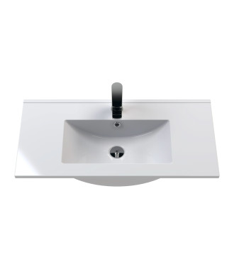 Hudson Reed Juno Floor Standing 2-Door Vanity & Minimalist 1 Tap Hole Basin, Elegant Sink Vanity Unit, Graphite Grey Woodgrai...