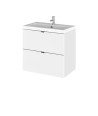 Hudson Reed Fusion Wall Hung 2 Drawer Vanity Unit & Polymarble Basin, Gloss White, Stylish Sink Vanity Unit, 600mm