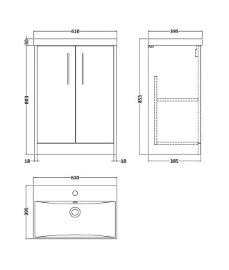 Hudson Reed Juno Floor Standing 2-Door Vanity & Thin-Edge 1 Tap Hole Basin, Elegant Sink Vanity Unit, Graphite Grey Woodgrain...