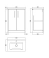 Hudson Reed Juno Floor Standing 2-Door Vanity & Minimalist 1 Tap Hole Basin, Elegant Sink Vanity Unit, Graphite Grey Woodgrai...