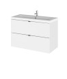 Hudson Reed Fusion Wall Hung 2 Drawer Vanity Unit & Ceramic Basin, Stylish Vanity Unit with Basin, Gloss White, 800mm