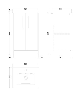 Hudson Reed Juno Floor Standing 2-Door Vanity & Minimalist 1 Tap Hole Basin, Elegant Sink Vanity Unit, Graphite Grey Woodgrai...