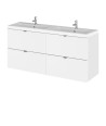 Hudson Reed Fusion Wall Hung 4 Drawer Vanity Unit & Twin Ceramic Basin, Stylish Vanity Unit with Basin, Gloss White, 1200mm