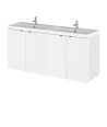 Hudson Reed Fusion Wall Hung 4 Door Vanity Unit & Twin Polymarble Basin, Stylish Vanity Unit with Basin, Gloss White, 1200mm