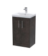 Hudson Reed Juno Floor Standing 2-Door Vanity & Thin-Edge 1 Tap Hole Basin, Refined Sink Vanity Unit, Metallic Slate, 500mm