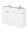 Hudson Reed Fusion Floor Standing 4 Drawer Vanity Unit & Twin Ceramic Basin, Stylish Vanity Unit with Basin, Gloss White, 1200mm