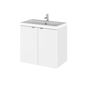 Hudson Reed Fusion Wall Hung 2 Door Vanity Unit & Polymarble Basin Compact, Stylish Vanity Unit with Basin, Gloss White, 600mm