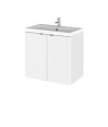 Hudson Reed Fusion Wall Hung 2 Door Vanity Unit & Polymarble Basin Compact, Stylish Vanity Unit with Basin, Gloss White, 600mm