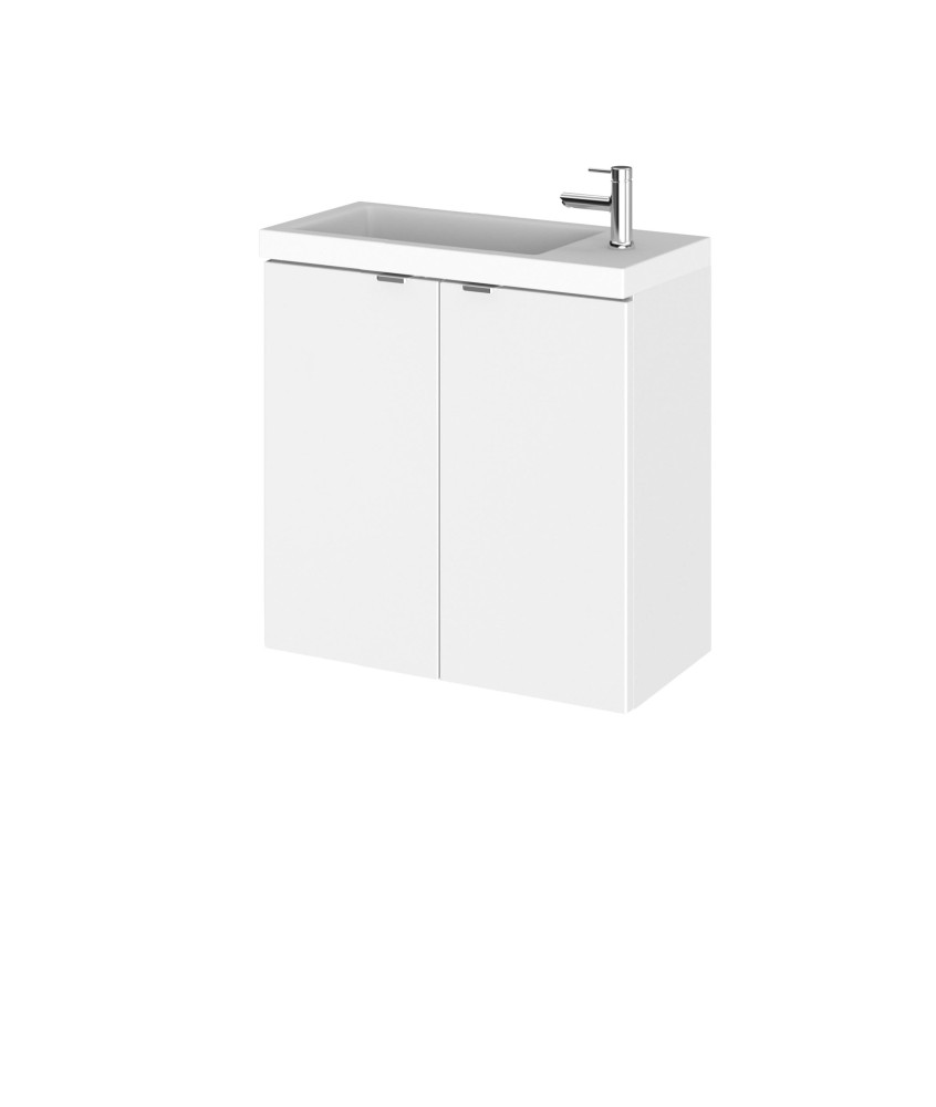 Hudson Reed Fusion Wall Hung 2 Door Vanity Unit & Compact Polymarble Basin, Stylish Vanity Unit with Basin, Gloss White, 500mm