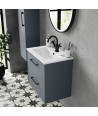 Hudson Reed Juno Wall Hung 2-Drawer Vanity and Minimalist 1 Tap Hole Basin, Timeless Sink Vanity Unit, Coastal Grey, 600mm