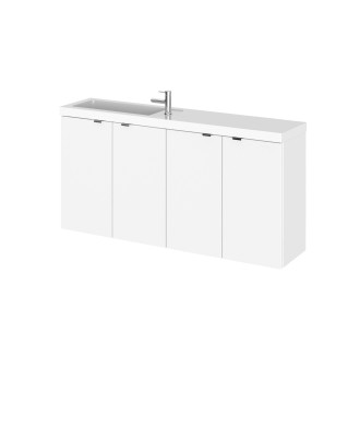 Hudson Reed Fusion Wall Hung 4 Door Vanity Unit & Polymarble Basin Compact, Bathroom Sink Vanity Unit, Gloss White, 1000mm