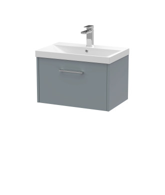 Hudson Reed Juno Wall Hung 1-Drawer Vanity and Thin-Edge 1 Tap Hole Basin, Timeless Sink Vanity Unit, Coastal Grey, 600mm