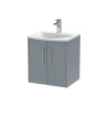 Hudson Reed Juno Wall Hung 2-Door Vanity & Curved 1 Tap Hole Basin, Timeless Sink Vanity Unit, Coastal Grey, 500mm