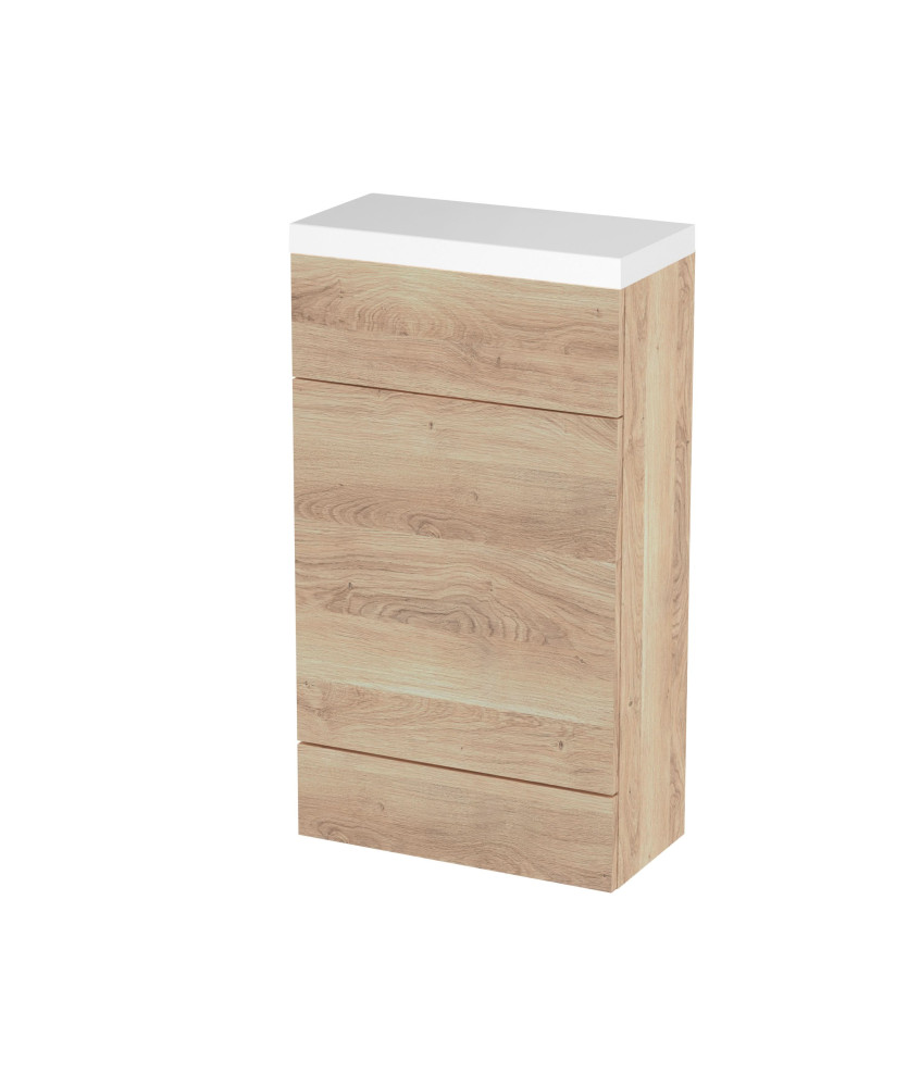 Hudson Reed Fusion Floor Standing Compact WC Unit & Polymarble Top, Stylish Bathroom Storage Unit, Bleached Oak, 500mm