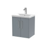 Hudson Reed Juno Wall Hung 2-Door Vanity & Mid-Edge 1 Tap Hole Basin, Timeless Sink Vanity Unit, Coastal Grey, 500mm