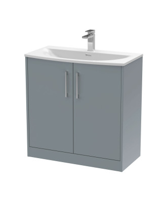 Hudson Reed Juno Floor Standing 2-Door Vanity & Curved 1 Tap Hole Basin, Timeless Sink Vanity Unit, Coastal Grey, 800mm