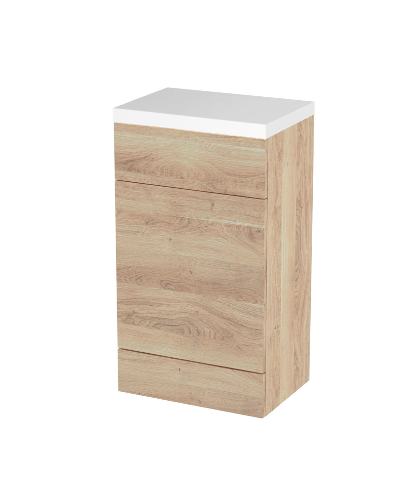 Hudson Reed Fusion Floor Standing WC Unit & Polymarble Top, Stylish Bathroom Storage Unit, Bleached Oak, 500mm