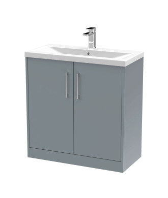 Hudson Reed Juno Floor Standing 2-Door Vanity & Mid-Edge 1 Tap Hole Basin, Timeless Sink Vanity Unit, Coastal Grey, 800mm