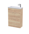 Hudson Reed Fusion Floor Standing Compact Vanity Unit & Basin, Stylish Vanity Unit with Basin, Bleached Oak, 600mm