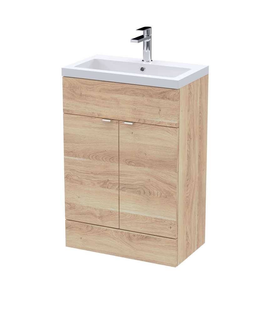Hudson Reed Fusion Floor Standing Vanity Unit & Basin, Stylish Vanity Unit with Basin, Bleached Oak, 600mm