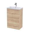 Hudson Reed Fusion Floor Standing Vanity Unit & Basin, Stylish Vanity Unit with Basin, Bleached Oak, 600mm
