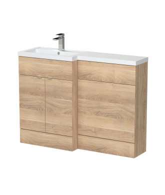 Hudson Reed Fusion Floor Standing Left Hand Combination, Stylish Bathroom Storage Unit, Bleached Oak, 1200mm