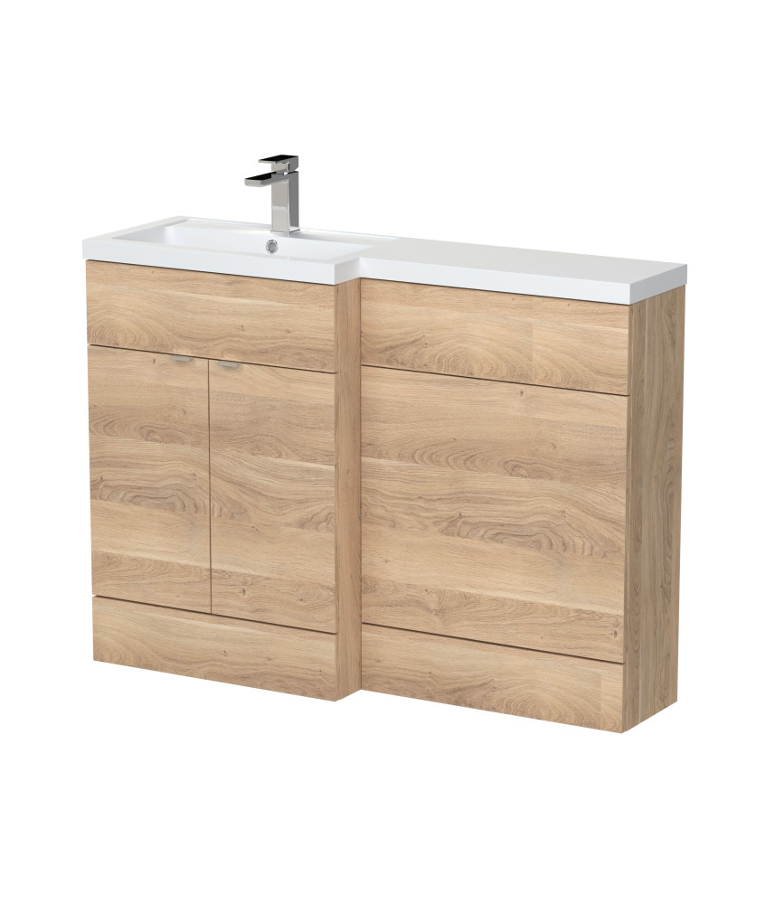 Hudson Reed Fusion Floor Standing Left Hand Combination, Stylish Bathroom Storage Unit, Bleached Oak, 1200mm