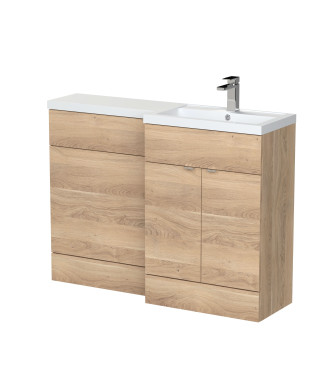Hudson Reed Fusion Floor Standing Right Hand Combination, Stylish Bathroom Storage Unit, Bleached Oak, 1200mm