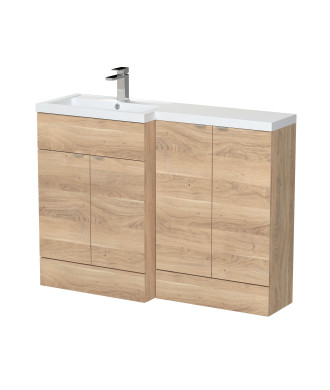 Hudson Reed Fusion Floor Standing Left Hand Combination, Stylish Bathroom Storage Unit, Bleached Oak, 1200mm