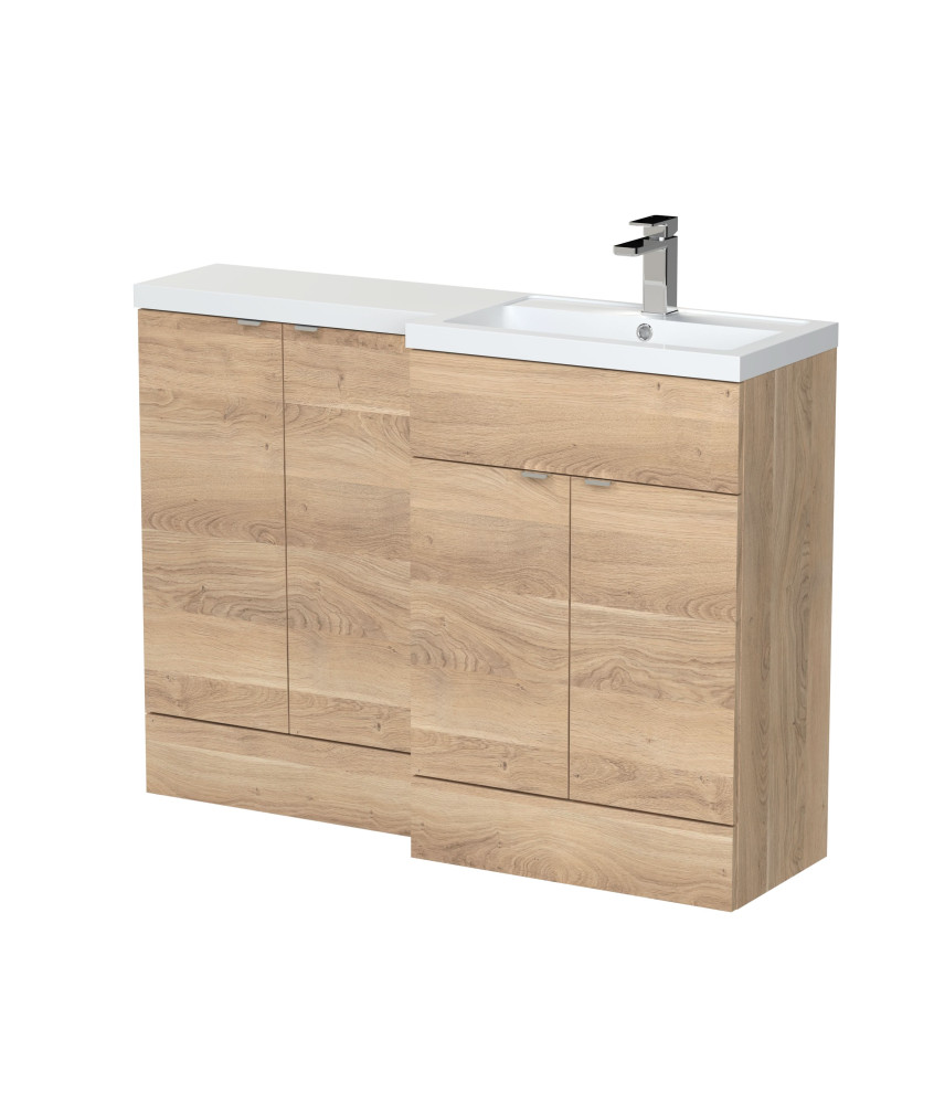 Hudson Reed Fusion Floor Standing Right Hand Combination, Stylish Bathroom Storage Unit, Bleached Oak, 1200mm